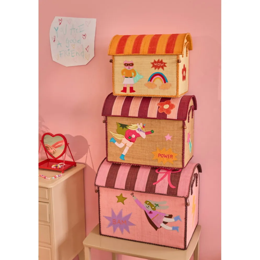 RICE Raffia Spielzeugkörbe Hero Pink – 3er-Set