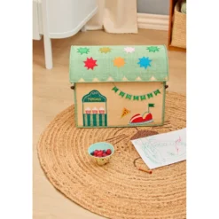 RICE Raffia Spielzeugkörbe Jahrmarkt Mint – 3er-Set