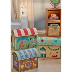 RICE Raffia Spielzeugkörbe Jahrmarkt Mint – 3er-Set