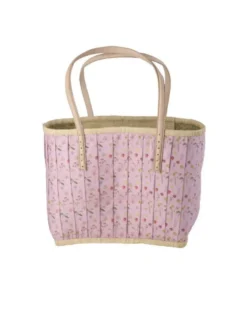 RICE Raffia-Tasche Pink mit Lederhenkeln & Stoffverschluss