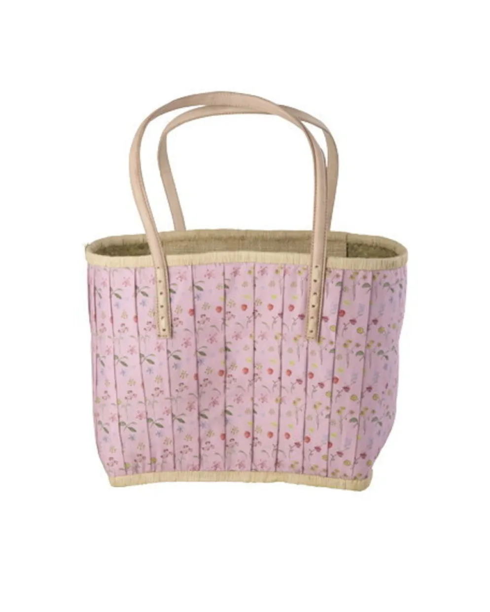 RICE Raffia-Tasche Pink mit Lederhenkeln & Stoffverschluss