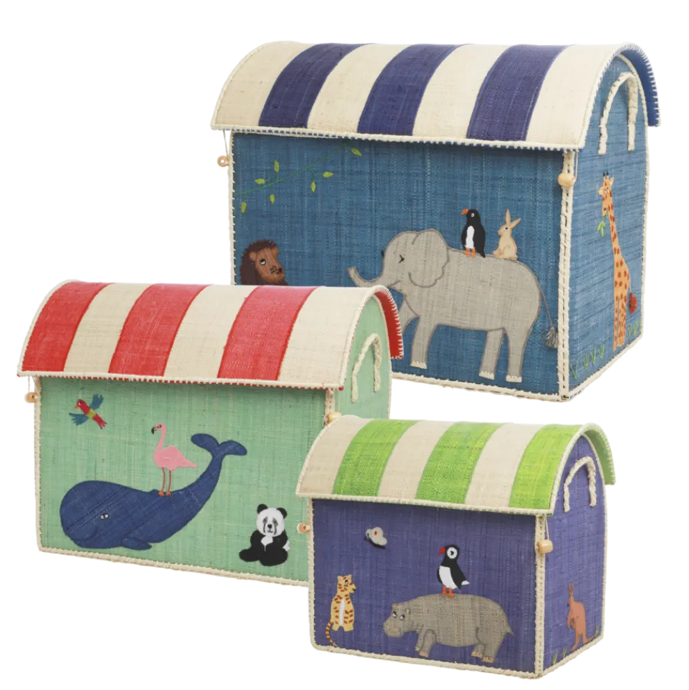 RICE Spielzeugkörbe Aufbewahrung Zootiere 3er Set
